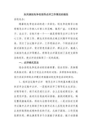 东风镇创先争优创先争优领导点评工作总结