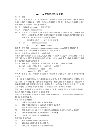 两名股东的有限责任公司章程