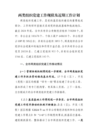 两类组织党建工作现状及工作计划