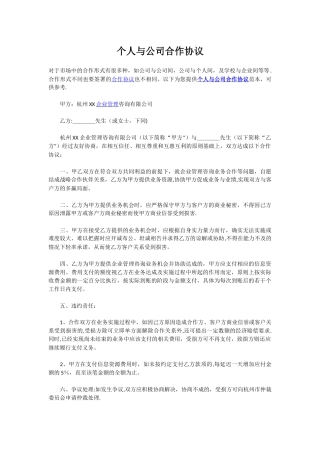 个人与公司合作协议