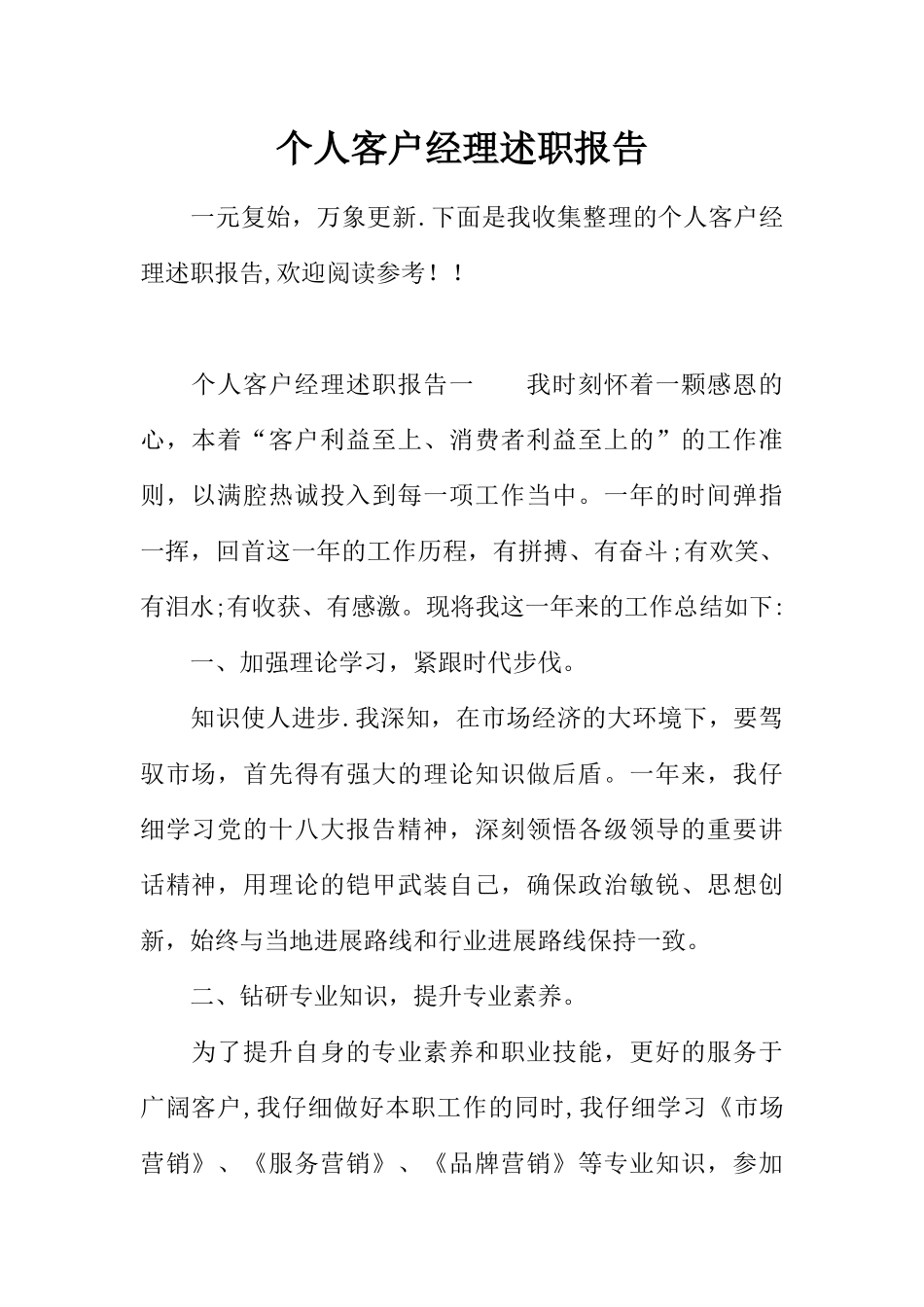 个人客户经理述职报告_第1页