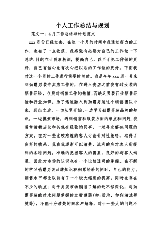 个人工作总结与规划