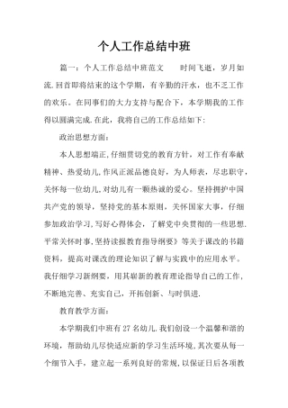 个人工作总结中班
