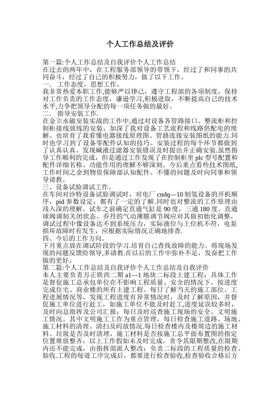 个人工作总结及评价_第1页