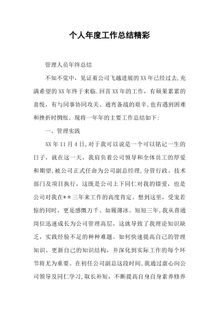 个人年度工作总结精彩