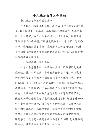 个人廉洁自律工作总结精选范文