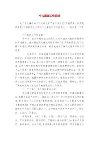 个人廉政工作总结