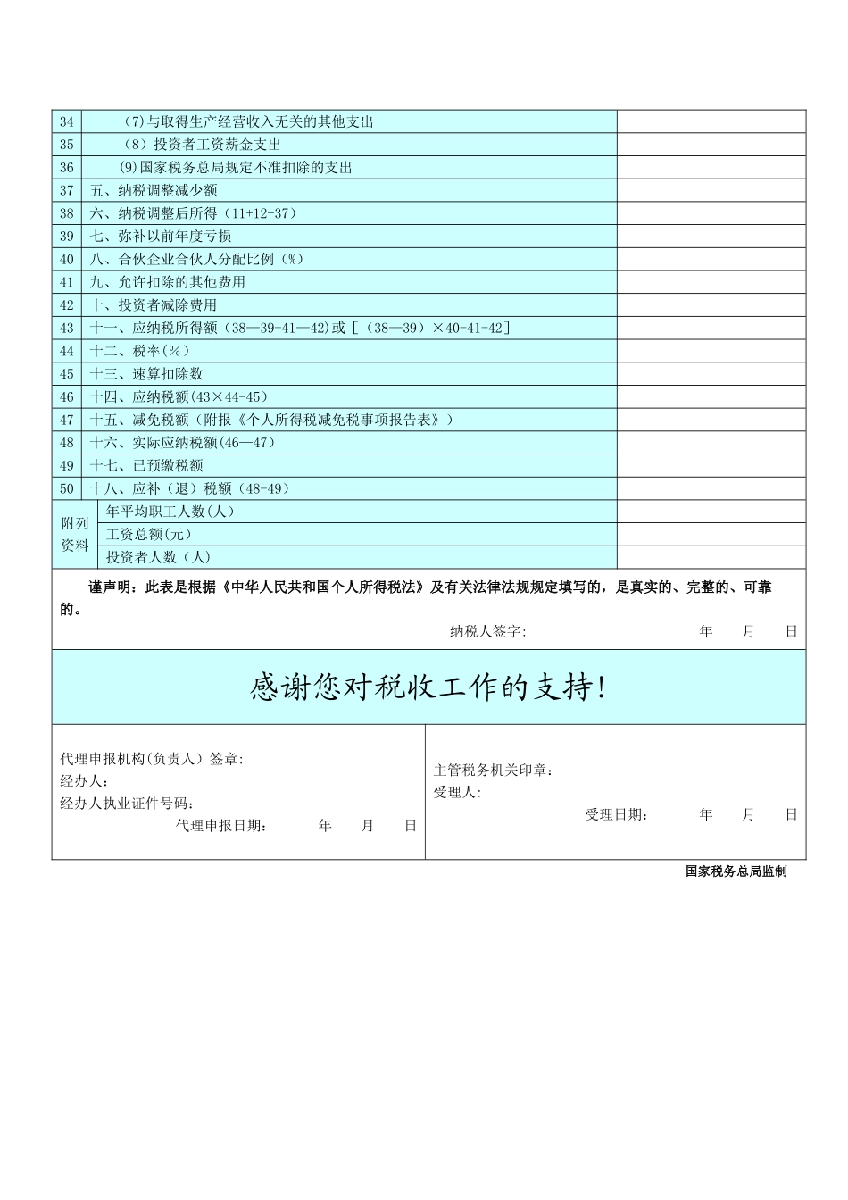 个人所得税生产经营所得纳税申报表B表_第2页