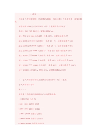 个人所得税税率表及计算方法
