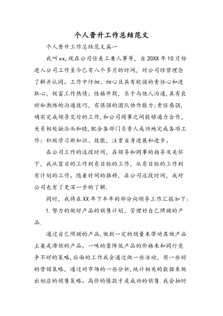 个人晋升工作总结范文-精选范文