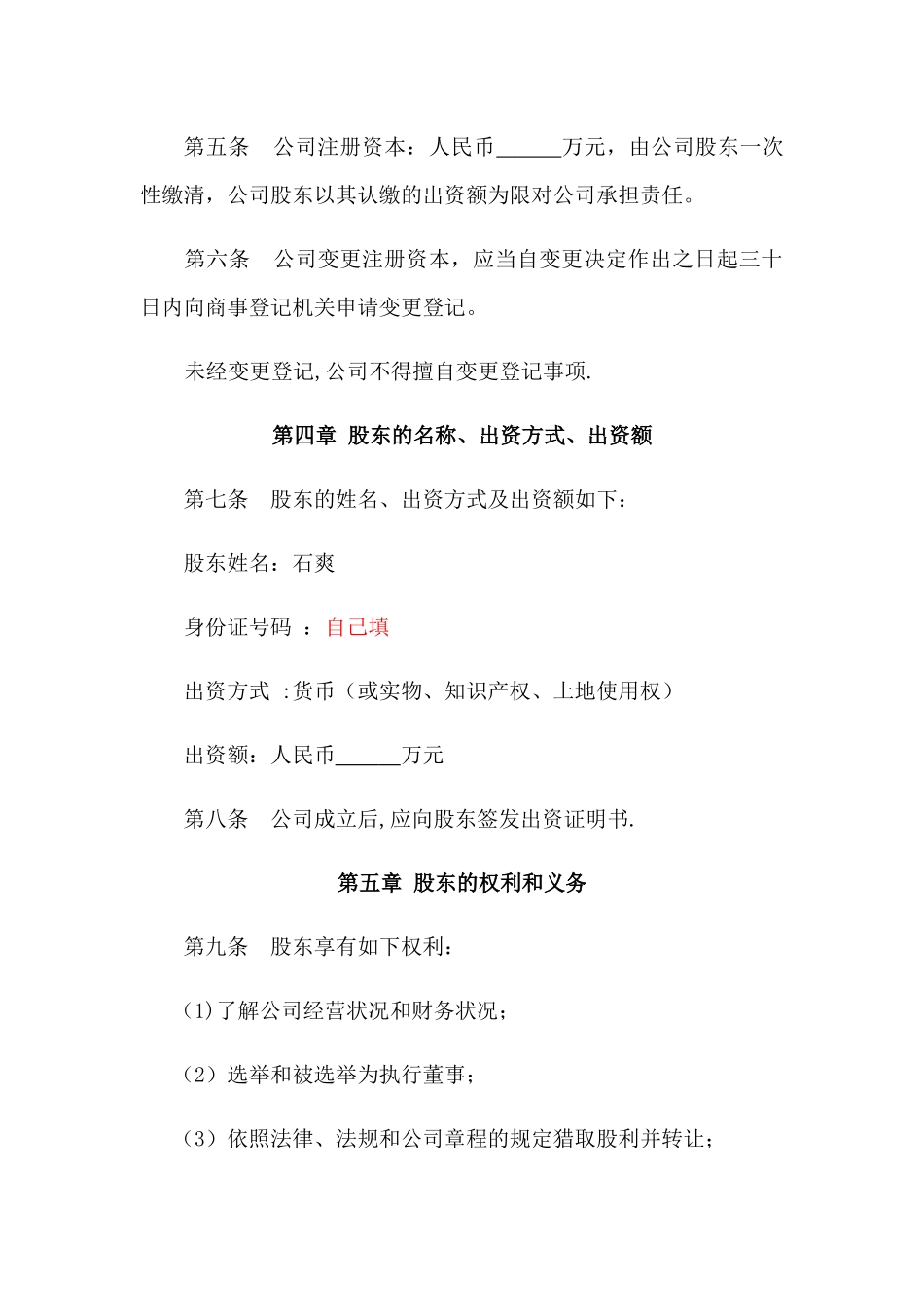 个人有限公司章程模板_第2页