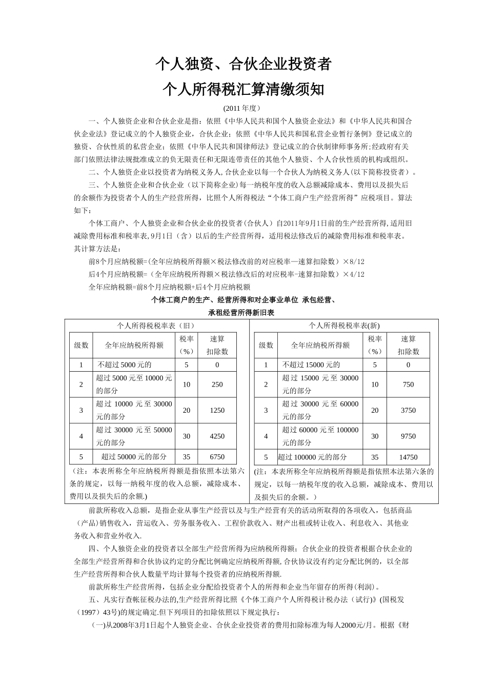 个人独资、合伙企业投资者个人所得税汇算清缴须知_第1页