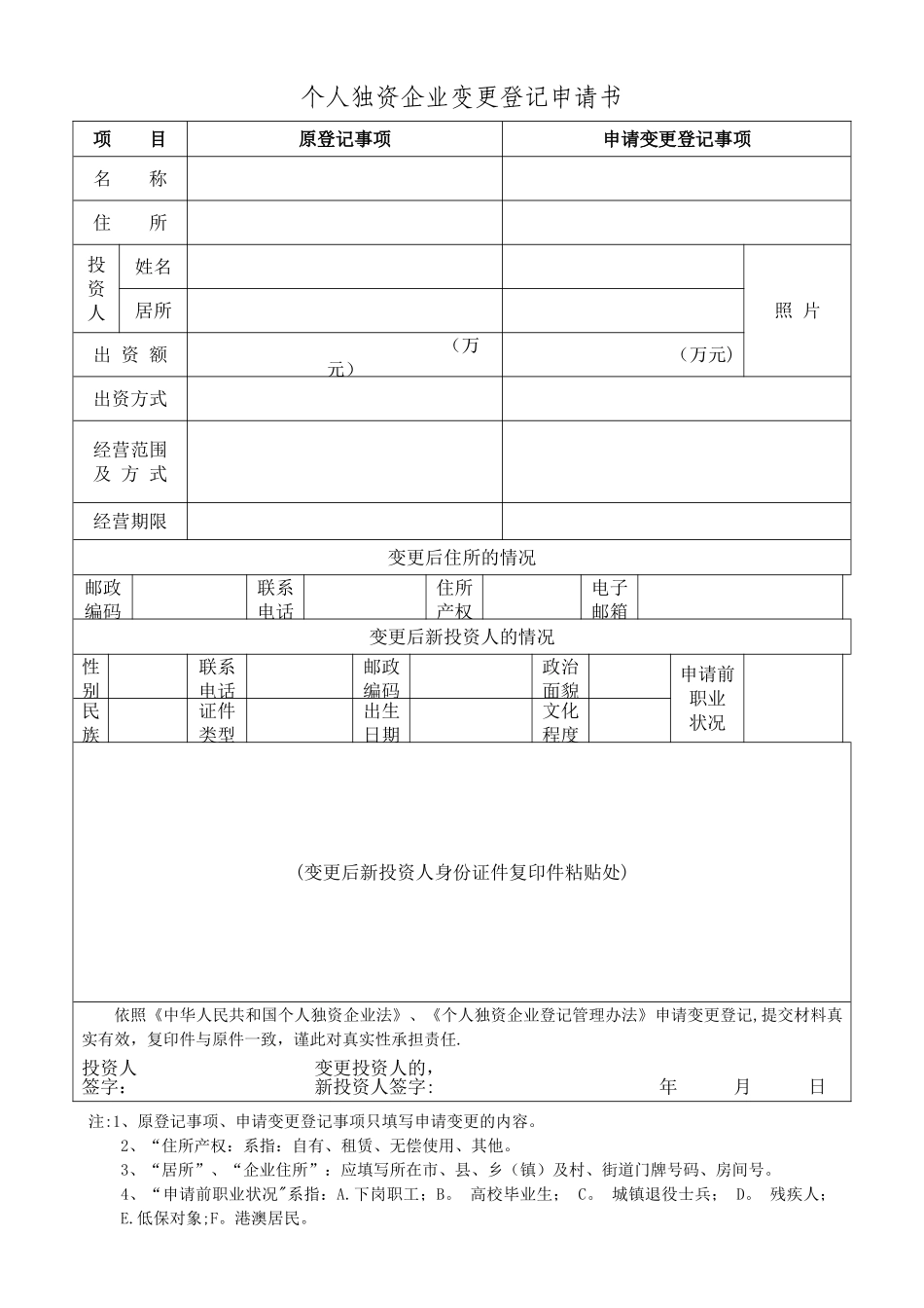 个人独资企业变更申请书_第3页