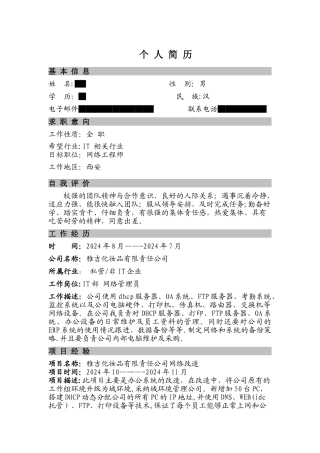 个人简历-网络工程师
