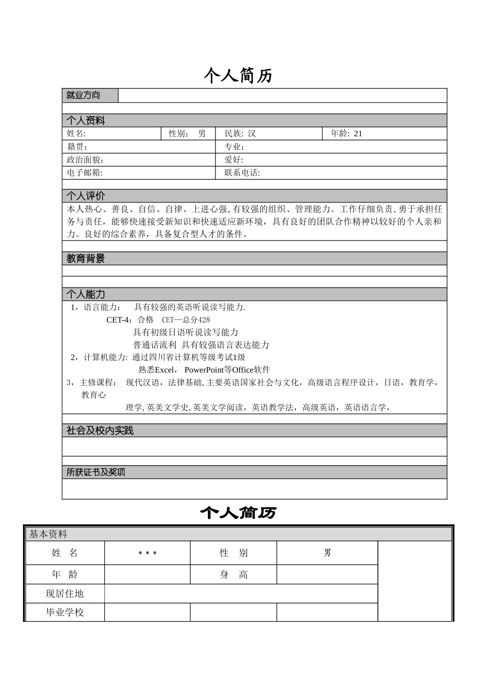 个人简历大全模板大全_第1页