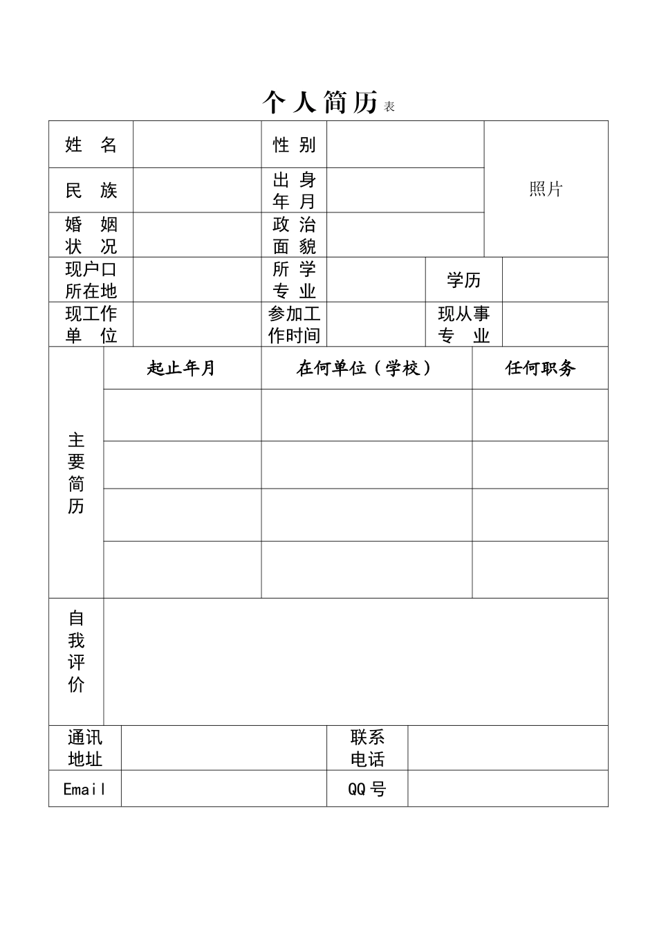 个人简历表格(标准简洁模板)_第1页