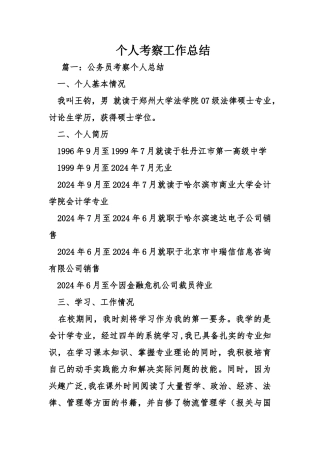 个人考察工作总结