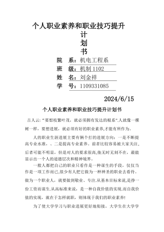 个人职业素质和职业技巧提升计划书