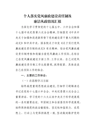 个人落实党风廉政建设责任制及廉洁从政情况汇报