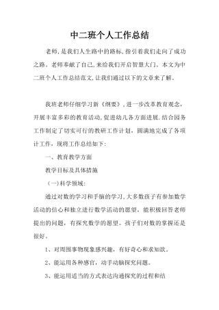 中二班个人工作总结