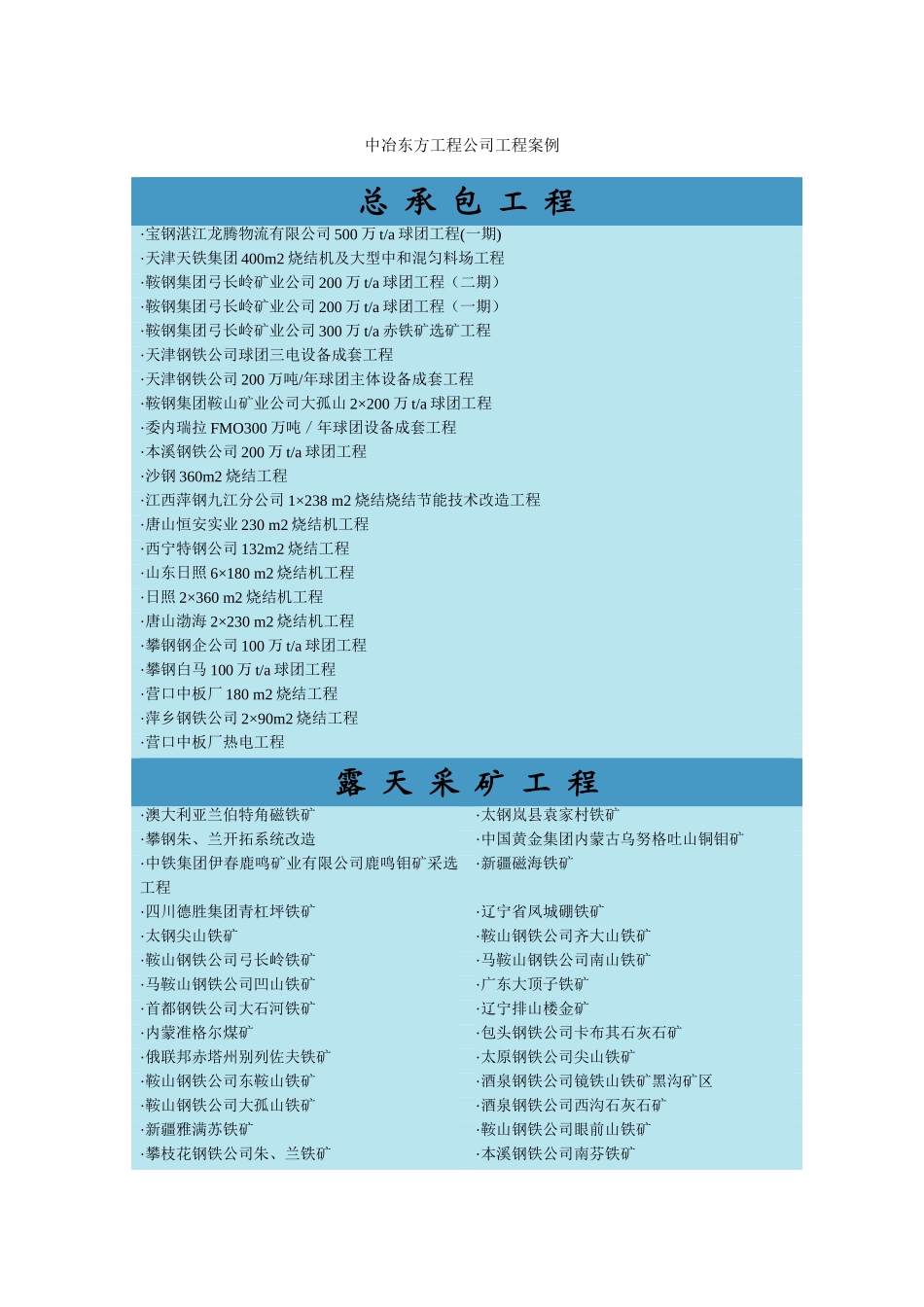 中冶东方工程公司工程案例_第1页