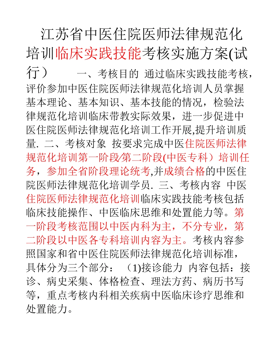 中医住院医师规范化培训临床实践技能考核方案_第1页
