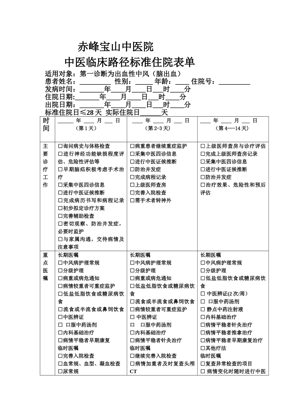 中医临床路径表单_第1页