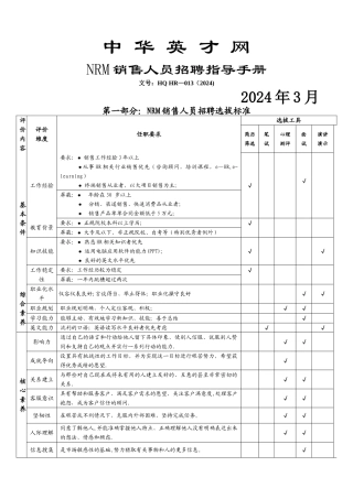 中华英才网NRM销售人员招聘指导手册