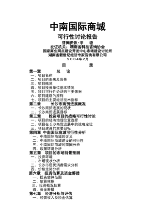 中南国际商城可行性研究报告