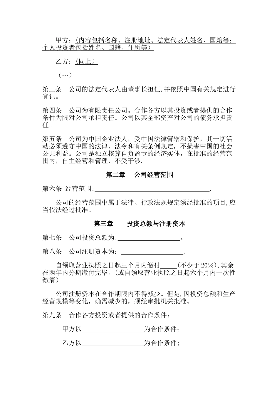 中外合作公司章程_第2页