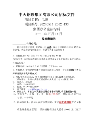 中天钢铁集团有限公司招标文件