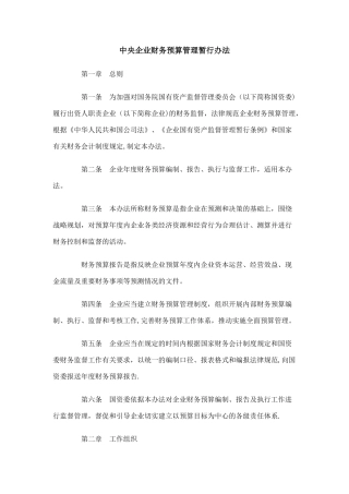 中央企业财务预算管理暂行办法