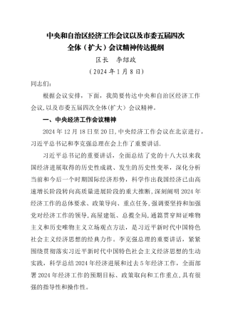 中央和自治区经济工作会议以及委五届四次