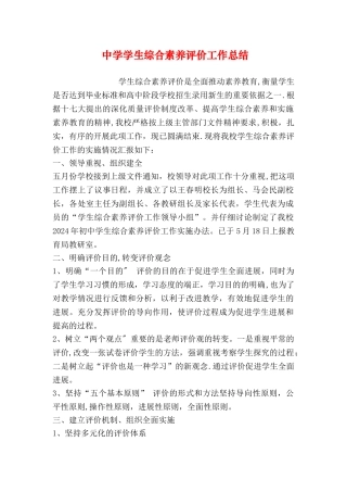 中学学生综合素质评价工作总结