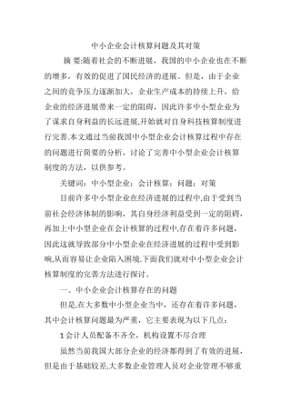 中小企业会计核算问题及其对策