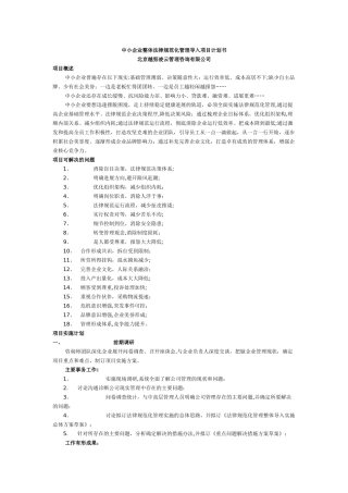 中小企业整体规范化管理导入项目计划书