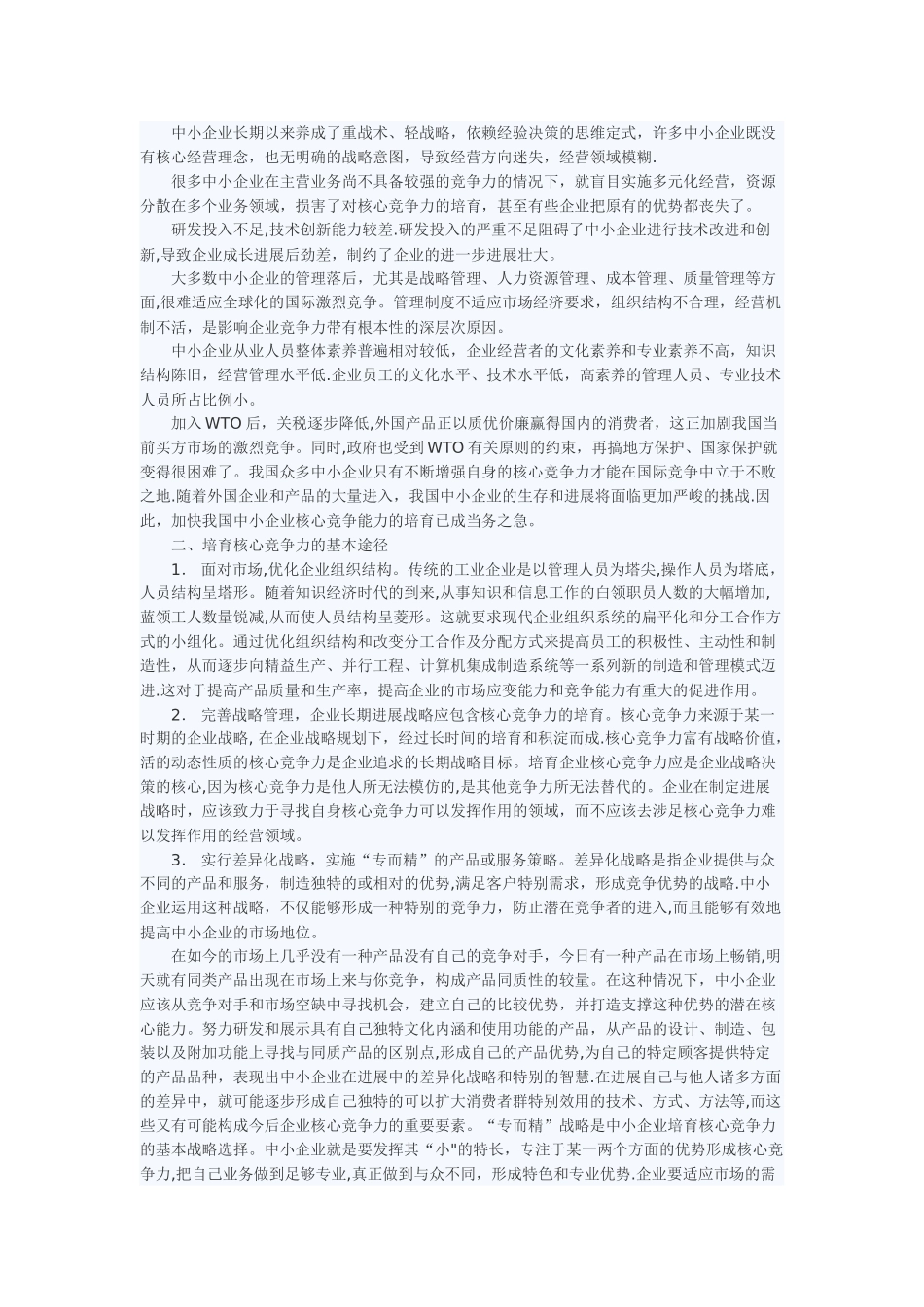 中小企业核心竞争力培育策略研究_第2页