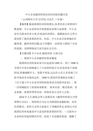 中小企业融资担保业务的风险问题研究