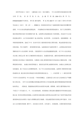 中小企业财务风险成因及对策分析文献综述
