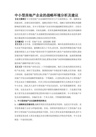 中小型房地产企业的战略环境分析及建议
