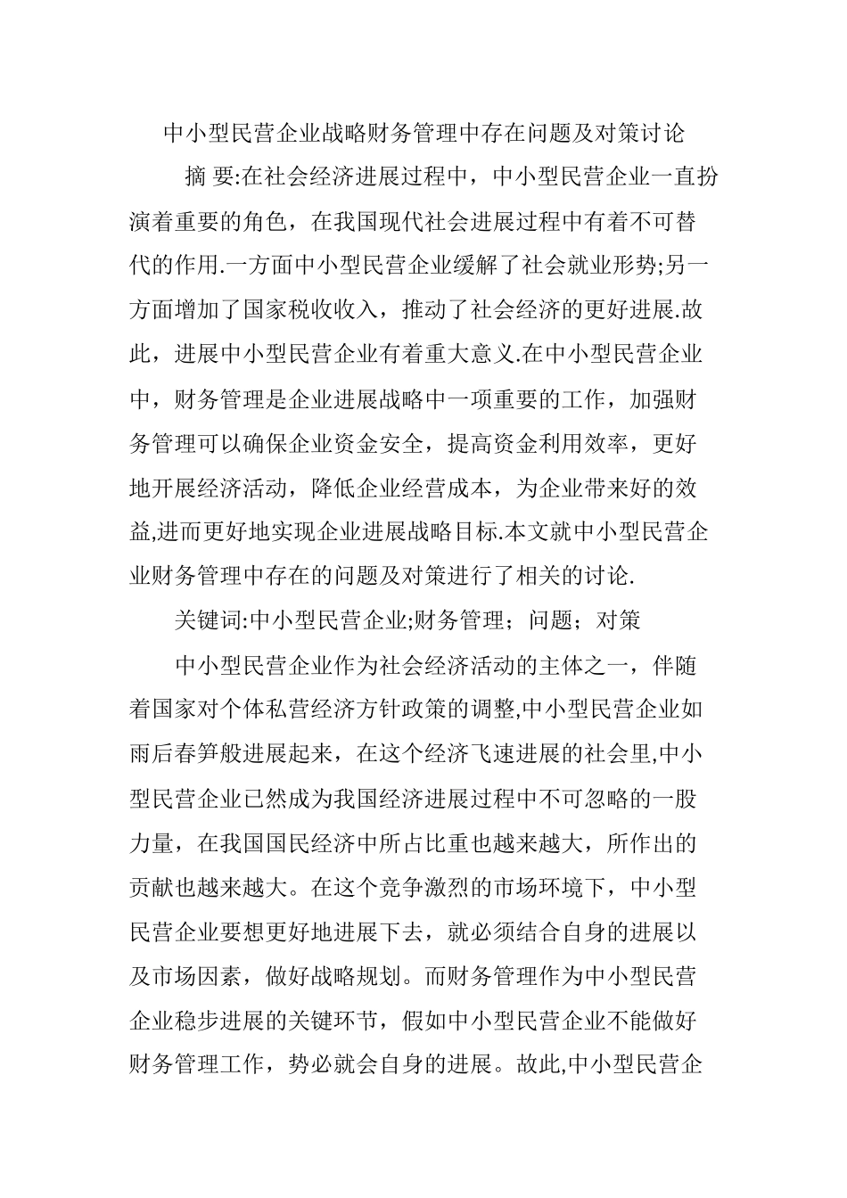 中小型民营企业战略财务管理中存在问题及对策研究_第1页