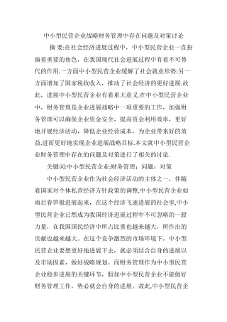 中小型民营企业战略财务管理中存在问题及对策研究