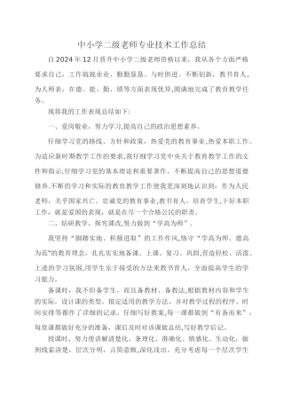 中小学二级教师专业技术工作总结