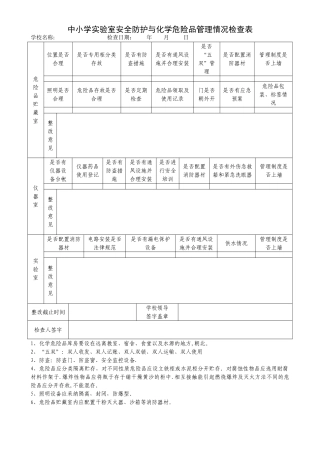 中小学实验室安全防护与化学危险品管理情况检查表