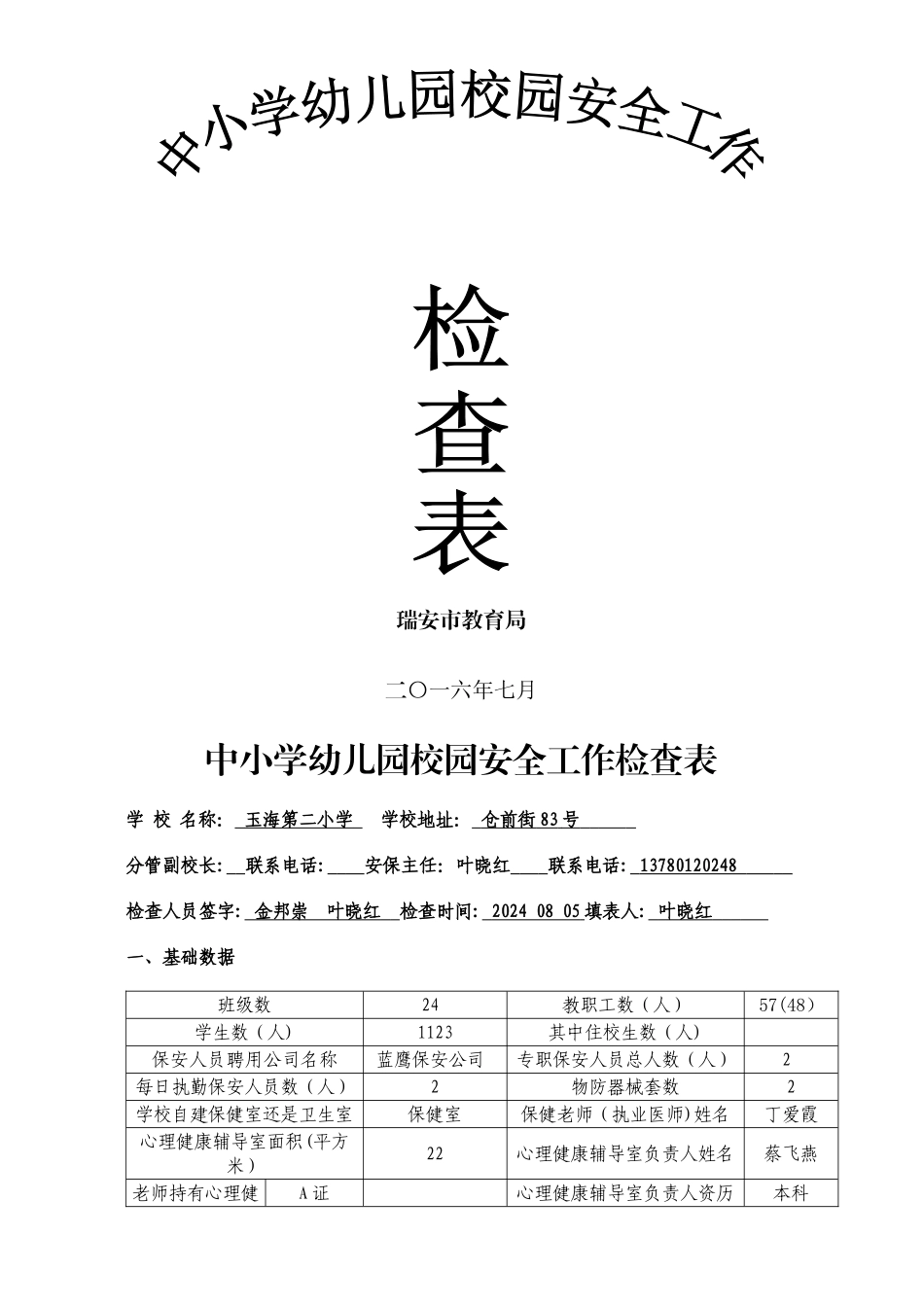中小学幼儿园校园安全工作检查表精讲_第1页