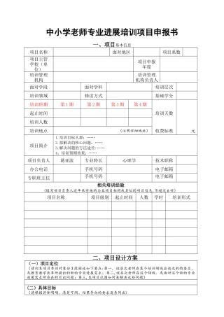 中小学教师专业发展培训项目申报书