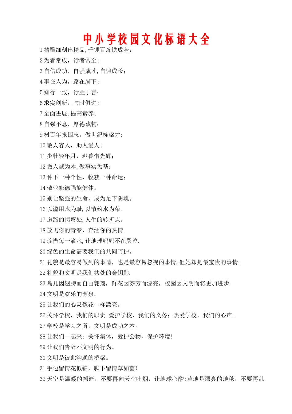 中小学校园文化标语大全_第1页