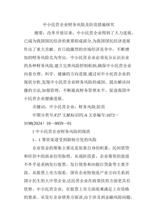 中小民营企业财务风险及防范措施探究