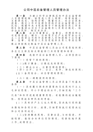 中层后备人员管理办法