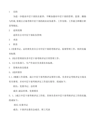 中层干部考核管理标准